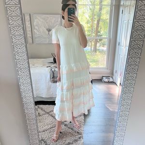 MAJE Tiered Satin Midi Dress